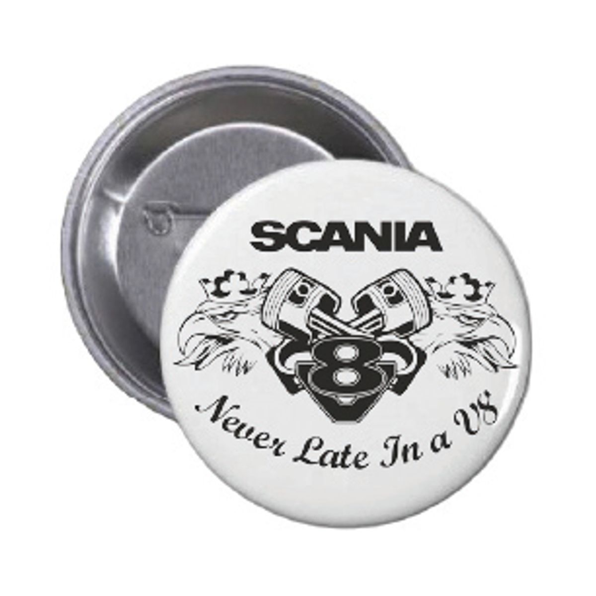 Never Late in a V8 Button 55mm,Velg variant i menyen