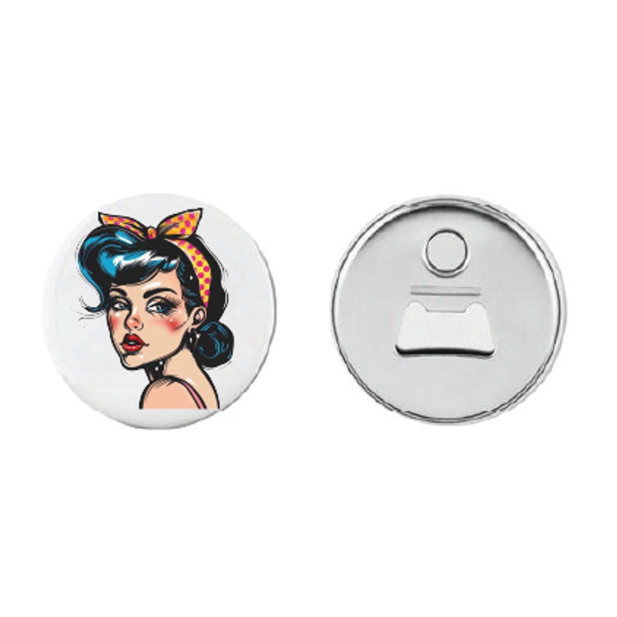Pin Up M/Gult Skaut Button 55mm, Velg alternativ i menyen