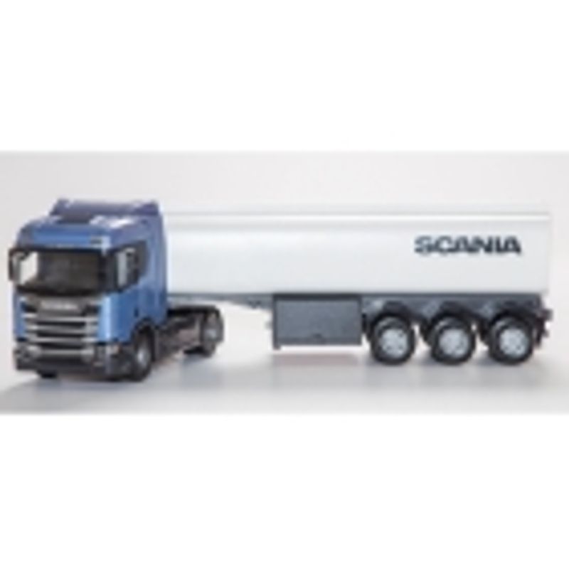 EMEK LASTEBIL SCANIA R450 L TANKBIL,BLÅ MED HVIT HENGER 1:25