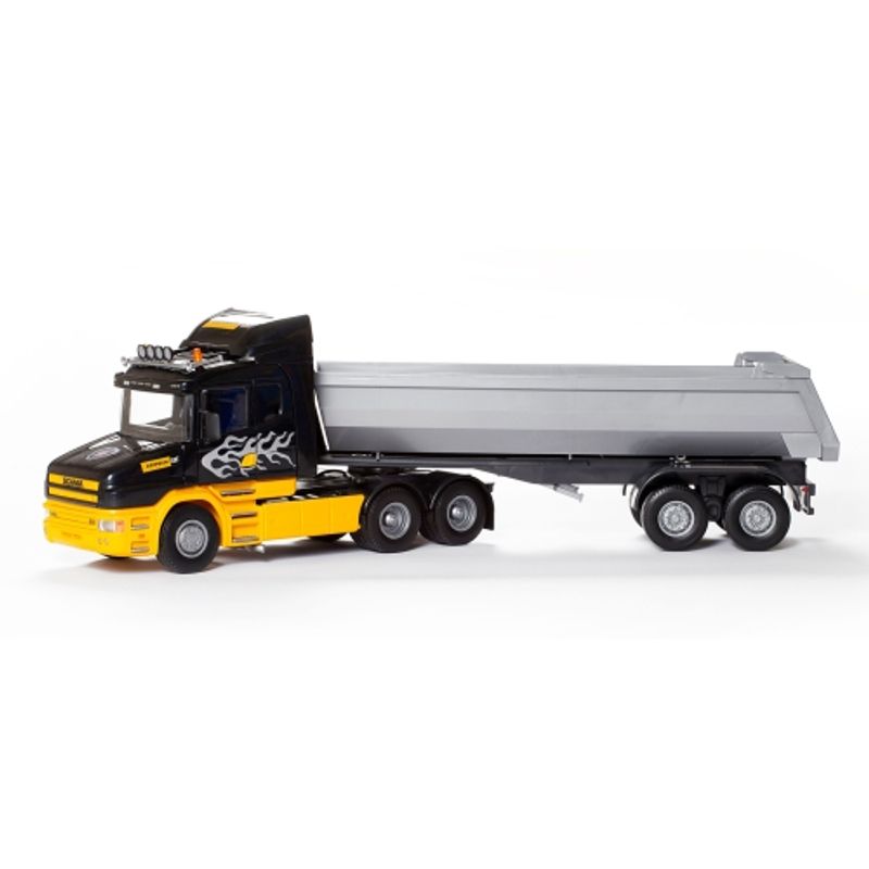 EMEK SCANIA T TREKKVOGN 164 GUL OG SVART MED GRÅ HENGER 1:25